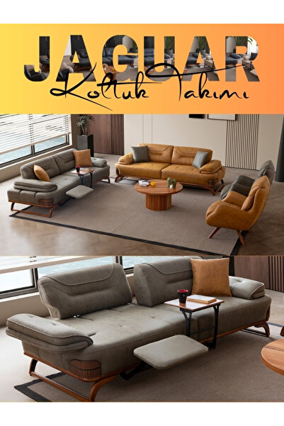 Mobilyaminegolden Jaguar Sehpalı Ayak Uzatmalı Kolay Silinebilir Yataklı Kolt...