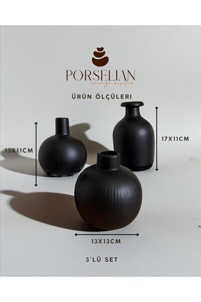 Porselian Set of 3 Decorative Concrete Vases - Modern Antique Shaped Library ...