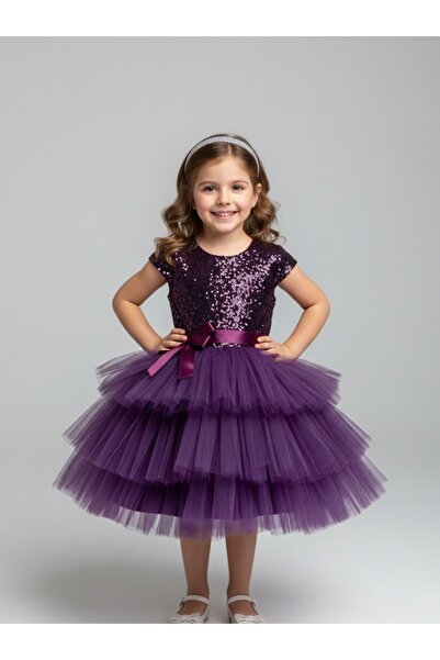Butik Kız Çocuk Mor Tütülü Elbise