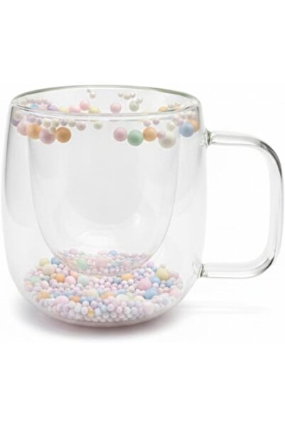 Nacario كوب زجاجي مزدوج متين سعة 250 مل من NrcrioShop مع تفاصيل خرزية ملونة -...