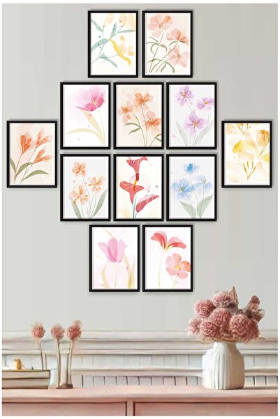 UNT Pastel Flowers Wall Art Set – Minimal Watercolor Floral Posters (Set of 12)