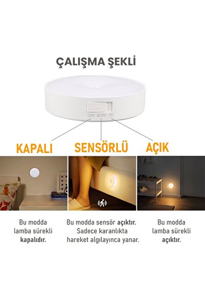 UpWay 4 Adet Sensörlü Şarjlı Mıknatıslı Led Lamba Seti - 8 Ledli Günışığı Renkli