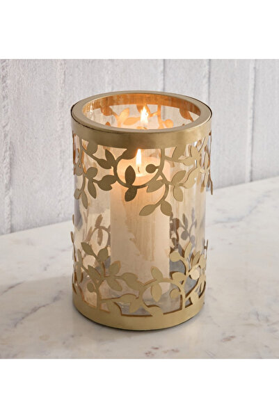 Generic Embrace Metal Leaf Hurricane Candleholder with Glass - 13.5 x 13.5 x ...