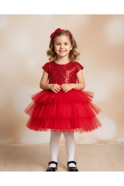 Butik Kız Çocuk Kırmızı Tütülü Elbise
