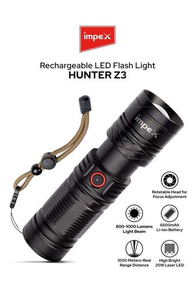 İMPEX مصباح يدوي قابل لإعادة الشحن مع خاصية التكبير، مصباح ليزر LED بقوة 20 و...