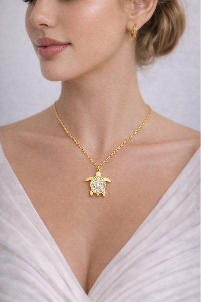 BALVORA VENTO Women's Steel Stone Turtle Necklace Does Not Fade