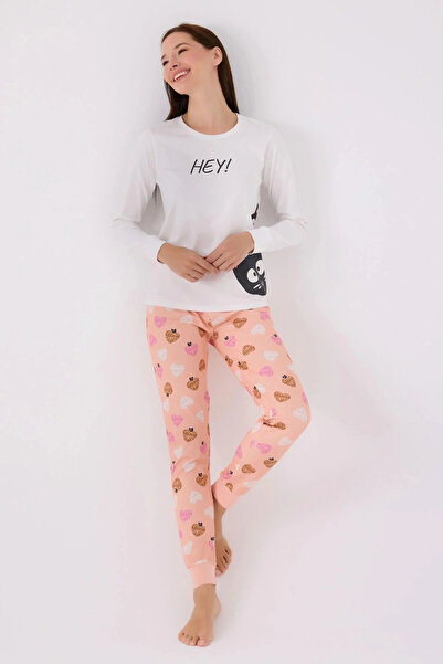 Rolypoly Set de pijamale albe cu mânecă lungă pentru femei