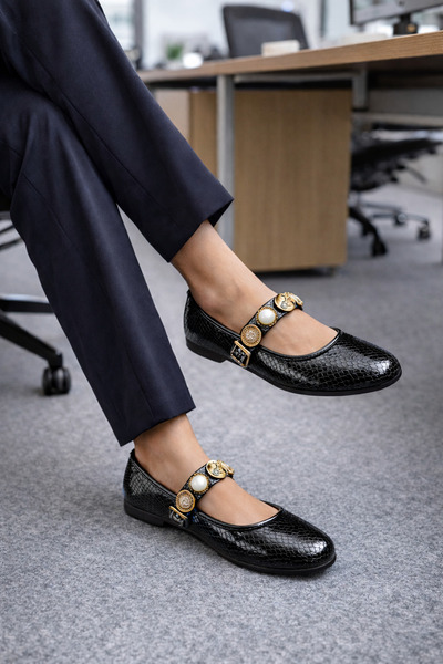 MOON CLOUD SİYAH YLN TUĞRALI BABET (BALET BABET) EV-OFİS AYAKKABISI ZYN119