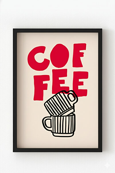 MIOVI WORKS Coffee Time | Siyah Çerçeveli Modern Minimal Kahve & Kupa Duvar D...