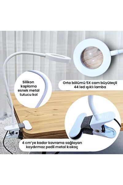 UpWay 5X Cam Büyüteçli LED Masa Lambası - 3 Renk Modlu Tamir ve Hobi Lambası