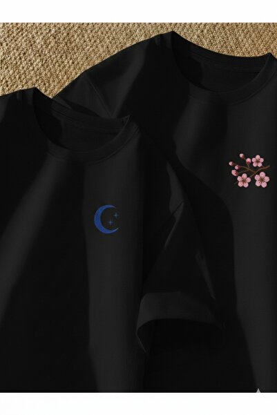 gencerco {μισό φεγγάρι και λουλούδι} Τυπωμένο Premium Oversize T-shirt