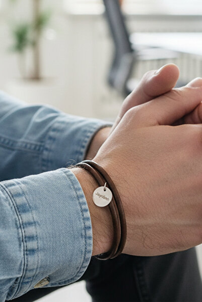 VAOOV Kişiye Özel Harf Yazılı Plakalı Çift Sıra Kahverengi Deri Erkek Bileklik