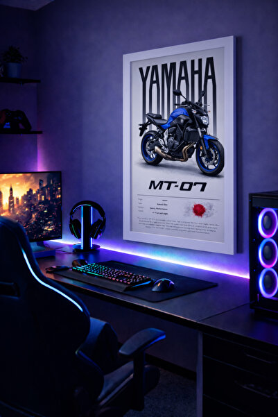 NNero YAMAHA MT-07 Mavi Poster 21x30 Beyaz MDF Çerçeveli Duvar Tablosu