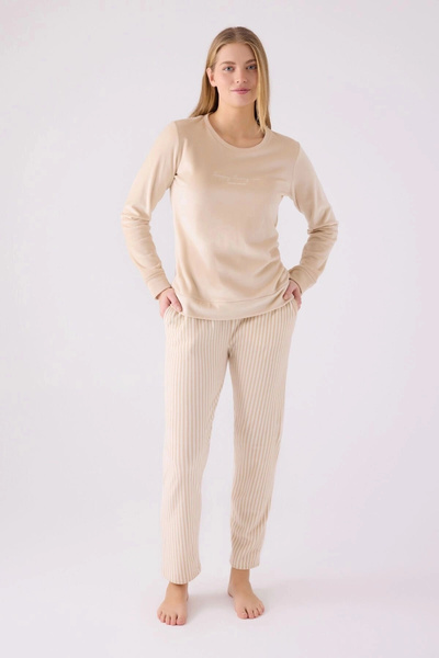 Pierre Cardin Set de pijamale cu mânecă lungă crem pentru femei