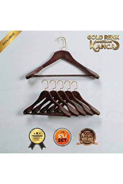 Faravis Atelier 5'li Lüks Ahşap Askı Seti Gümüş Amerikan Kancalı Kalın Omuzlu...