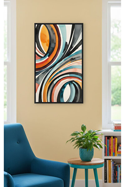 Linacci Single Black Metal Frame Colored Blue Yellow Glass Painting Set