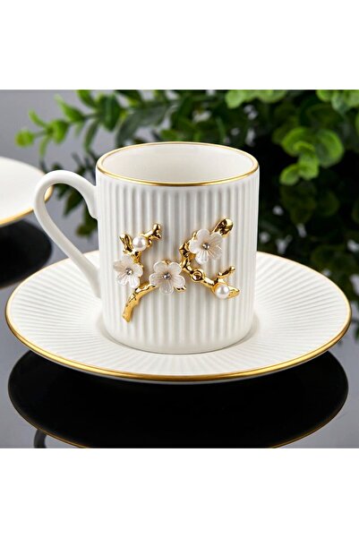 ÇNR Home Collection Flora Luxe Series Gold Gilt Porcelain Coffee Cup & Saucer...