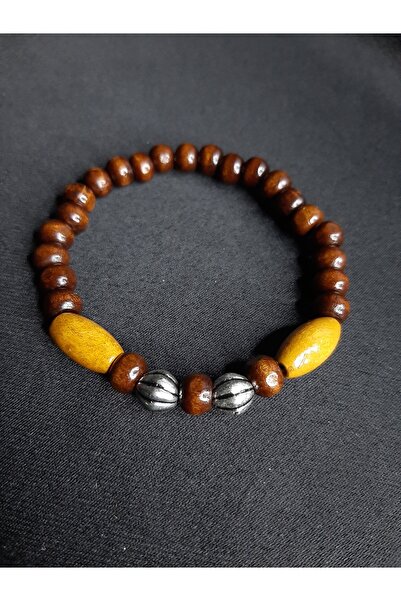 MRYart Oval Bambu Ahşap Bileklik 6 mm Kahverengi Unisex