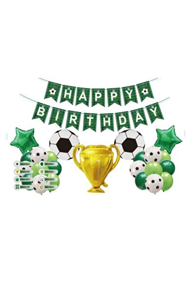 MP Mirific Party Set of 30 Football Balloons, Happy Birthday, White and Green
