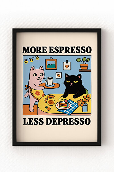 MIOVI WORKS Mai mult espresso |   Tablou decorativ de perete cu tematică pisi...
