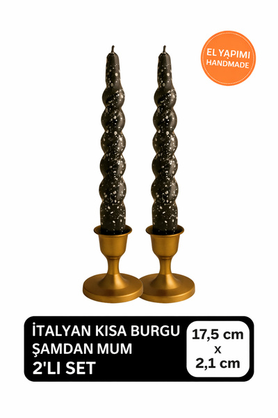 HAPPY NESSO İtalyan Kısa Burgu Spiral Şamdan Mumu 17,5 cm – SİYAH ÜSTÜ BEYAZ ...