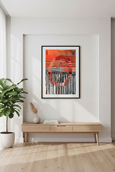 Linacci Single Black Metal Frame Red Abstract Infinity Glass Painting Set