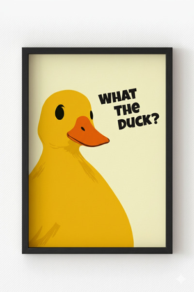 MIOVI WORKS Quack Mood | Siyah Çerçeveli Sarı Ördek & What The Duck Duvar Dek...