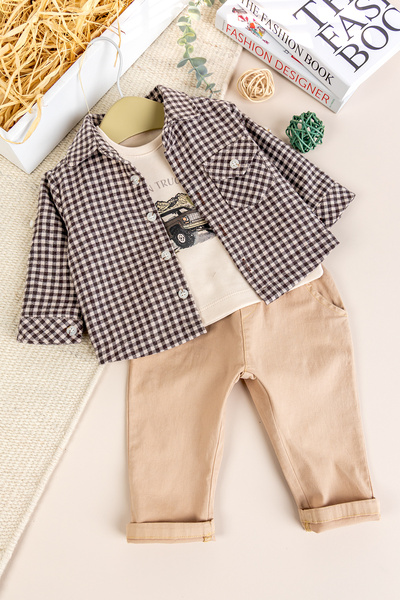 Babymod Gömlekli 3'lü 100% Pamuk Şık Erkek Bebek Takım Set