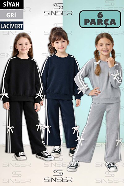 SS SİNSER طقم رياضي للفتيات مكون من 3 قطع برقبة دائرية وربطة عنق