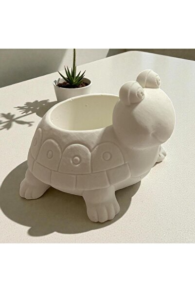 ÇERÇİ MELEK Boyanabilir Kaplumbağa Saksı – El Emeği (6 Renk Boya + 1ad Fırça)