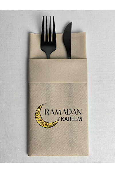 NapkinStore 6 قطع مناديل بتصميم هلال رمضان كريم - لون بيج
