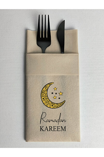 NapkinStore 6 Pieces Ramadan Kareem Fabric Textured Pocket Napkins - Beige - ...