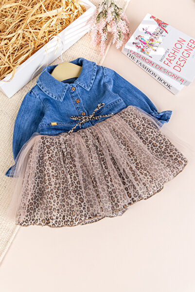 Babymod Denim Leopard Patterned 100% Cotton Stylish Special Occasion Baby Gir...
