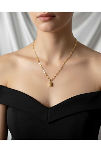 staınless steel pul zincirli külçe altın kolye