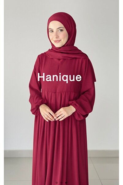 HANİQUE فستان أيروبين باللون الأحمر الداكن - مطوي، بأكمام بالون، مقاس قياسي -...