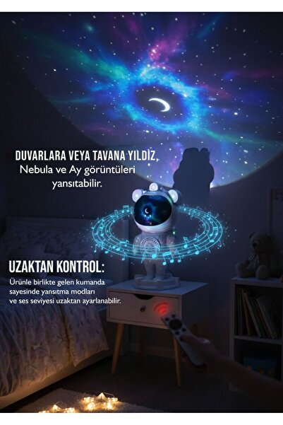 asmince Astronot Bluetooth Hoparlör Galaxy Bulutsusu Ay Tavan Gökyüzü Projekt...