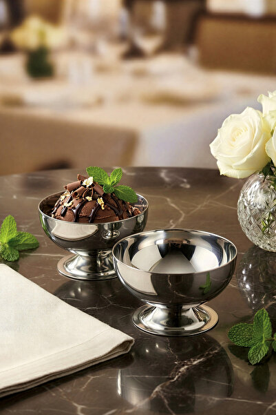 ÖzSa Home Lüx İkili Ayaklı Paslanmaz Çelik Dondurma Tatlı Sunum Kasesi Çelik ...