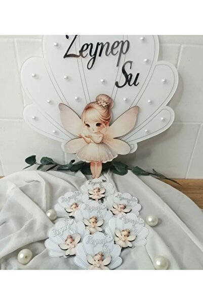 Gökçem hediyelik Bebek ikili set ,kapı süsü ve 20 adet magnet set peri kızı