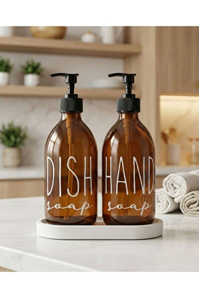 PitrakStore 2-Piece 500 ml Amber Glass Liquid Soap Bottle with Stone Stand Ki...