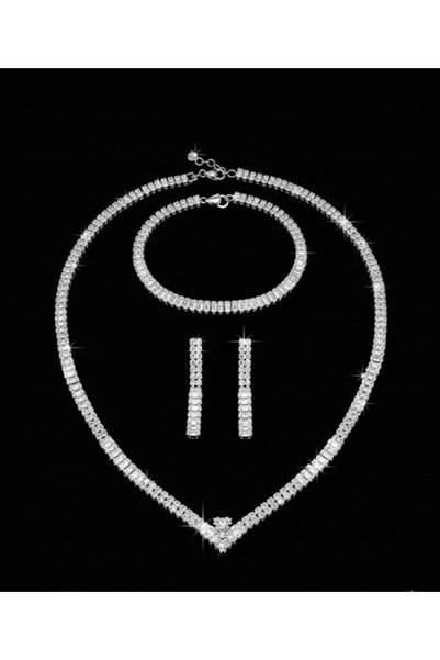 shopidik Zircon Stone Waterway V Necklace, Earrings and Bracelet Set