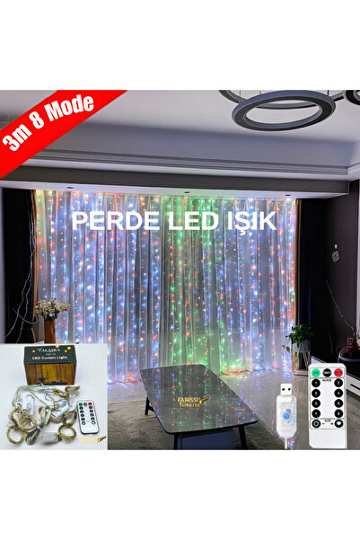 farissu 3x3 Metre 305 LED'li 8 Fonksiyonlu Kumandalı Gökkuşağı Perde LED Işık