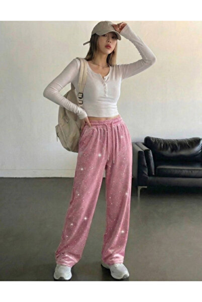 Weekeep Sparkle Detail Glitter Street Style Sweatpants