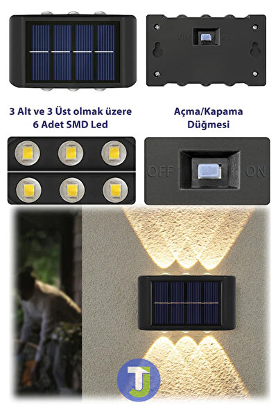TeknoEser 2 adet Solar Sensörlü Duvar Lambası – 6 LED Çift Yönlü Aydınlatma, ...
