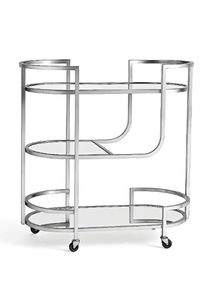 genric OneDcor Metal Serving Trolley with Oval Glass & Mirror Shelves – Bar C...