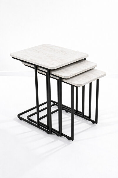 Riyes Tasarım Ahşap 3’lü Tekerlekli Zigon Sehpa Seti – Metal Ayaklı – Modern ...