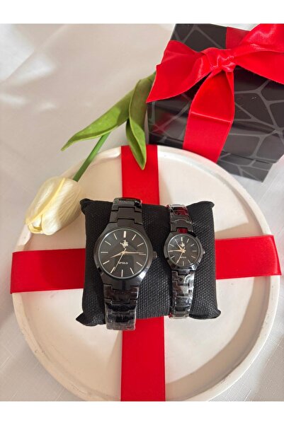 AYLORA'M Hediye Kutulu Çift Saat Seti Siyah Kordon