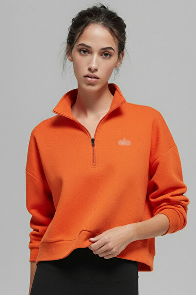 HepsitrentStore Orange Half-Zip Collar Comfort Sweatshirt
