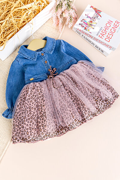 Babymod Denim Leopard Patterned 100% Cotton Stylish Special Occasion Baby Gir...