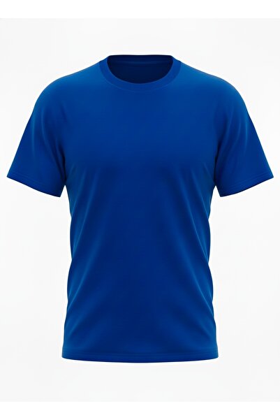 Ümiteks world of clothes Saks Blue Crew Neck Short Sleeve Combed Cotton T-Shi...