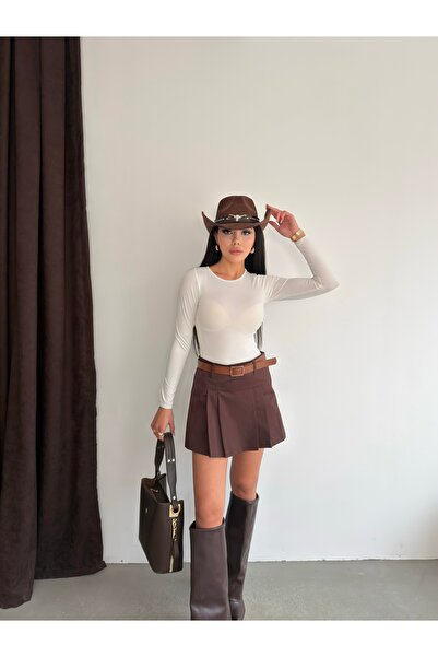 LB Laluna Butik Women's Pleated Belted Mini Skirt with Shorts